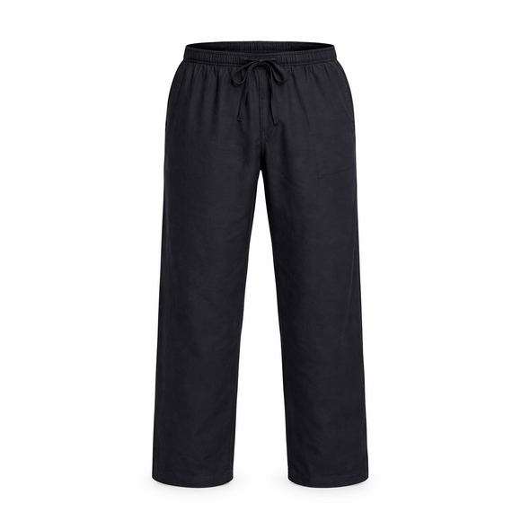 Women Black Casual Pants Elastic Waist Drawstring Straight Leg Lightweight - Picture 1 of 6
